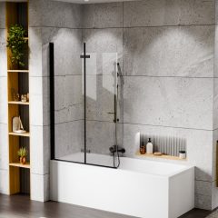   HD Axel Black 100x150 összecsukható 2 szárnyú kádparaván 6 mm vastag vízlepergető biztonsági üveggel, fekete elemekkel