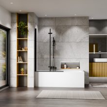 HD Axel Black 100x150 összecsukható 2 szárnyú kádparaván 6 mm vastag vízlepergető biztonsági üveggel, fekete elemekkel