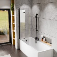 HD Axel Black 100x150 összecsukható 2 szárnyú kádparaván 6 mm vastag vízlepergető biztonsági üveggel, fekete elemekkel