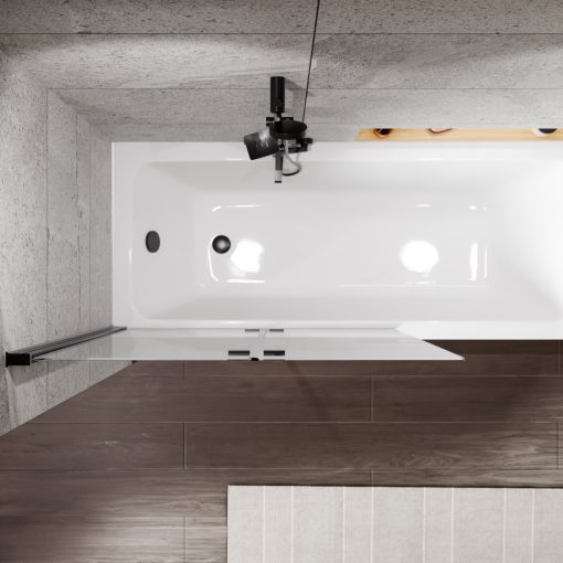 HD Axel Black 100x150 összecsukható 2 szárnyú kádparaván 6 mm vastag vízlepergető biztonsági üveggel, fekete elemekkel