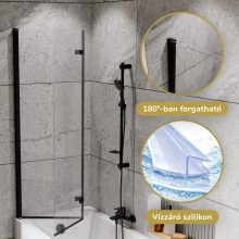 HD Axel Black 100x150 összecsukható 2 szárnyú kádparaván 6 mm vastag vízlepergető biztonsági üveggel, fekete elemekkel