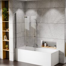 HD Axel Chrome 100x150 összecsukható 2 szárnyú kádparaván 6 mm vastag vízlepergető biztonsági üveggel, krómozott elemekkel