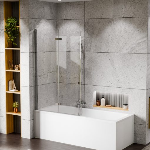 HD Axel Chrome 100x150 összecsukható 2 szárnyú kádparaván 6 mm vastag vízlepergető biztonsági üveggel, krómozott elemekkel