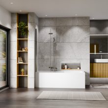 HD Axel Chrome 100x150 összecsukható 2 szárnyú kádparaván 6 mm vastag vízlepergető biztonsági üveggel, krómozott elemekkel