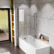 HD Axel Chrome 100x150 összecsukható 2 szárnyú kádparaván 6 mm vastag vízlepergető biztonsági üveggel, krómozott elemekkel