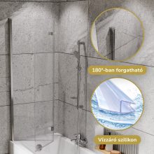 HD Axel Chrome 100x150 összecsukható 2 szárnyú kádparaván 6 mm vastag vízlepergető biztonsági üveggel, krómozott elemekkel