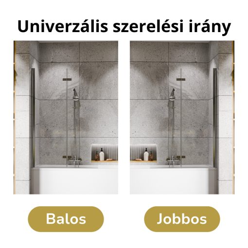 HD Axel Chrome 100x150 összecsukható 2 szárnyú kádparaván 6 mm vastag vízlepergető biztonsági üveggel, krómozott elemekkel