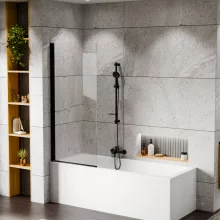 HD Axel Black 70x150 kihajtható 1 szárnyú kádparaván 6 mm vastag vízlepergető biztonsági üveggel, fekete elemekkel