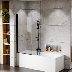   HD Axel Black 70x150 kihajtható 1 szárnyú kádparaván 6 mm vastag vízlepergető biztonsági üveggel, fekete elemekkel