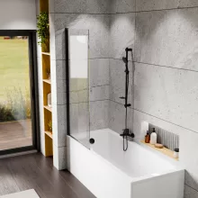 HD Axel Black 70x150 kihajtható 1 szárnyú kádparaván 6 mm vastag vízlepergető biztonsági üveggel, fekete elemekkel