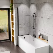 HD Axel Black 70x150 kihajtható 1 szárnyú kádparaván 6 mm vastag vízlepergető biztonsági üveggel, fekete elemekkel