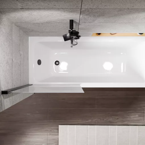 HD Axel Black 70x150 kihajtható 1 szárnyú kádparaván 6 mm vastag vízlepergető biztonsági üveggel, fekete elemekkel