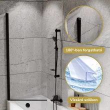 HD Axel Black 70x150 kihajtható 1 szárnyú kádparaván 6 mm vastag vízlepergető biztonsági üveggel, fekete elemekkel