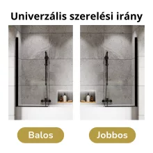HD Axel Black 70x150 kihajtható 1 szárnyú kádparaván 6 mm vastag vízlepergető biztonsági üveggel, fekete elemekkel