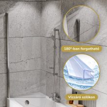 HD Axel Chrome 70x150 kihajtható 1 szárnyú kádparaván 6 mm vastag vízlepergető biztonsági üveggel, krómozott elemekkel