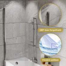 HD Axel Chrome 70x150 kihajtható 1 szárnyú kádparaván 6 mm vastag vízlepergető biztonsági üveggel, krómozott elemekkel