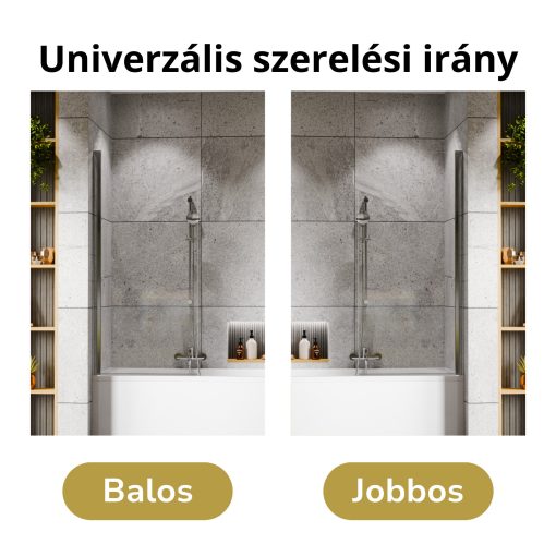 HD Axel Chrome 70x150 kihajtható 1 szárnyú kádparaván 6 mm vastag vízlepergető biztonsági üveggel, krómozott elemekkel