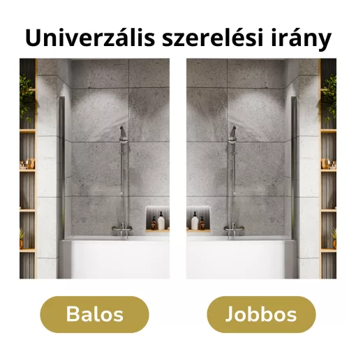 HD Axel Chrome 70x150 kihajtható 1 szárnyú kádparaván 6 mm vastag vízlepergető biztonsági üveggel, krómozott elemekkel