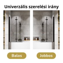 HD Axel Black 80x150 összecsukható 2 szárnyú kádparaván 6 mm vastag vízlepergető biztonsági üveggel, fekete elemekkel