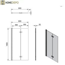 HD Axel Black 80x150 összecsukható 2 szárnyú kádparaván 6 mm vastag vízlepergető biztonsági üveggel, fekete elemekkel
