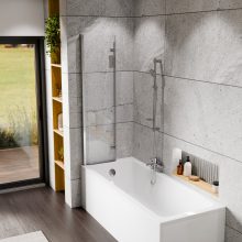 HD Axel Chrome 80x150 összecsukható 2 szárnyú kádparaván 6 mm vastag vízlepergető biztonsági üveggel, krómozott elemekkel