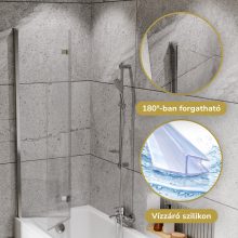 HD Axel Chrome 80x150 összecsukható 2 szárnyú kádparaván 6 mm vastag vízlepergető biztonsági üveggel, krómozott elemekkel