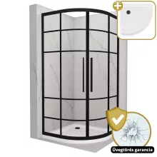 HD Dior+ Black 80x80 íves két tolóajtós zuhanykabin fehér slim zuhanytálcával és fekete szifonnal, fekete elemekkel, 190 cm magas