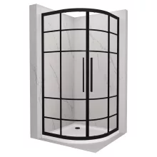 HD Dior+ Black 80x80 íves két tolóajtós zuhanykabin fehér slim zuhanytálcával és fekete szifonnal, fekete elemekkel, 190 cm magas