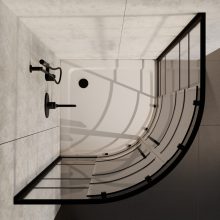 HD Dior+ Black 80x80 íves két tolóajtós zuhanykabin fehér slim zuhanytálcával és fekete szifonnal, fekete elemekkel, 190 cm magas