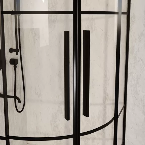 HD Dior+ Black 80x80 íves két tolóajtós zuhanykabin fehér slim zuhanytálcával és fekete szifonnal, fekete elemekkel, 190 cm magas
