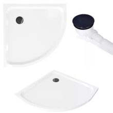 HD Dior+ Black 80x80 íves két tolóajtós zuhanykabin fehér slim zuhanytálcával és fekete szifonnal, fekete elemekkel, 190 cm magas