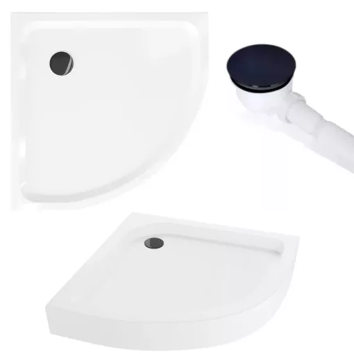 HD Dior+ Black 80x80 íves két tolóajtós zuhanykabin fehér magas zuhanytálcával és fekete szifonnal, fekete elemekkel, 190 cm magas