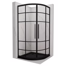 HD Dior+ Black 80x80 íves két tolóajtós zuhanykabin fekete slim zuhanytálcával és fekete szifonnal, fekete elemekkel, 190 cm magas