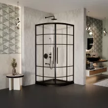 HD Dior+ Black 80x80 íves két tolóajtós zuhanykabin fekete slim zuhanytálcával és fekete szifonnal, fekete elemekkel, 190 cm magas