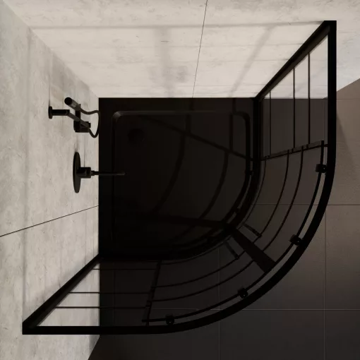 HD Dior+ Black 80x80 íves két tolóajtós zuhanykabin fekete slim zuhanytálcával és fekete szifonnal, fekete elemekkel, 190 cm magas