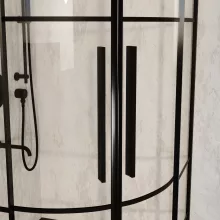 HD Dior+ Black 80x80 íves két tolóajtós zuhanykabin fekete slim zuhanytálcával és fekete szifonnal, fekete elemekkel, 190 cm magas