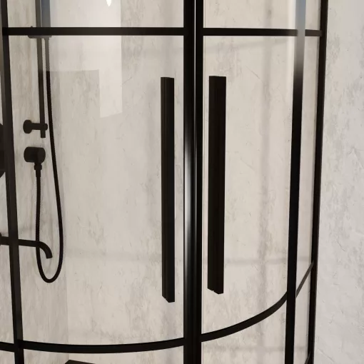 HD Dior+ Black 80x80 íves két tolóajtós zuhanykabin fekete slim zuhanytálcával és fekete szifonnal, fekete elemekkel, 190 cm magas