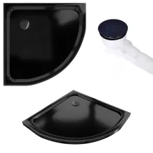 HD Dior+ Black 80x80 íves két tolóajtós zuhanykabin fekete slim zuhanytálcával és fekete szifonnal, fekete elemekkel, 190 cm magas
