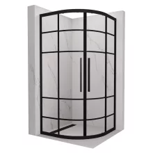 HD Dior+ Black 90x90 íves két tolóajtós zuhanykabin 6 mm vastag vízlepergető biztonsági üveggel, fekete elemekkel, 190 cm magas