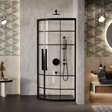 HD Dior+ Black 90x90 íves két tolóajtós zuhanykabin 6 mm vastag vízlepergető biztonsági üveggel, fekete elemekkel, 190 cm magas