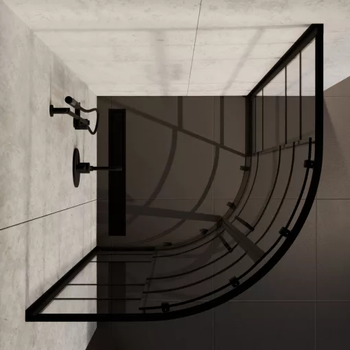 HD Dior+ Black 90x90 íves két tolóajtós zuhanykabin 6 mm vastag vízlepergető biztonsági üveggel, fekete elemekkel, 190 cm magas