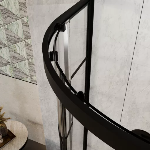 HD Dior+ Black 90x90 íves két tolóajtós zuhanykabin 6 mm vastag vízlepergető biztonsági üveggel, fekete elemekkel, 190 cm magas