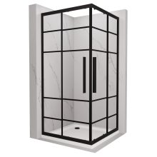 HD Dior+ Black 100x100 szögletes két tolóajtós zuhanykabin fehér slim zuhanytálcával és fekete szifonnal, fekete elemekkel, 190 cm magas