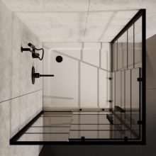 HD Dior+ Black 100x100 szögletes két tolóajtós zuhanykabin fehér slim zuhanytálcával és fekete szifonnal, fekete elemekkel, 190 cm magas