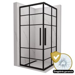   HD Dior+ Black szögletes két tolóajtós zuhanykabin 6 mm vastag vízlepergető biztonsági üveggel, fekete elemekkel, 190 cm magas
