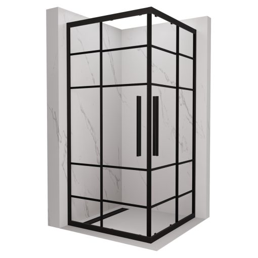 HD Dior+ Black 80x80 szögletes két tolóajtós zuhanykabin 6 mm vastag vízlepergető biztonsági üveggel, fekete elemekkel, 190 cm magas