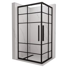 HD Dior+ Black aszimmetrikus szögletes két tolóajtós zuhanykabin 6 mm vastag vízlepergető biztonsági üveggel, fekete elemekkel, 190 cm magas