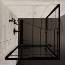 HD Dior+ Black aszimmetrikus szögletes két tolóajtós zuhanykabin 6 mm vastag vízlepergető biztonsági üveggel, fekete elemekkel, 190 cm magas