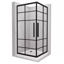 HD Dior+ Black 80x80 szögletes két tolóajtós zuhanykabin fehér magas zuhanytálcával és fekete szifonnal, fekete elemekkel, 190 cm magas