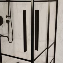 HD Dior+ Black 80x80 szögletes két tolóajtós zuhanykabin fehér magas zuhanytálcával és fekete szifonnal, fekete elemekkel, 190 cm magas